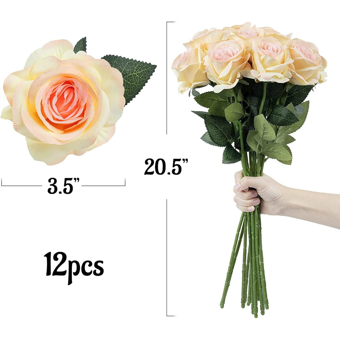 12PCS Artificial Roses Fake Flowers