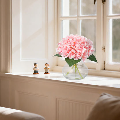 Artificial Hydrangea Arrangement in Glass Vase Fake Flowers