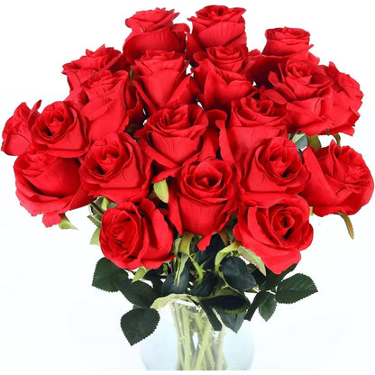 Roses Artificial Flowers Red Silk