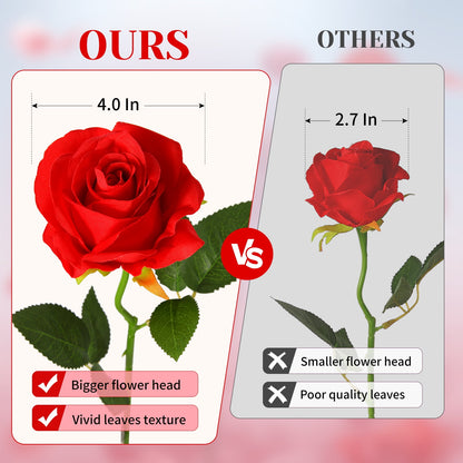 20 PCs Red Roses Artificial Silk Flowers